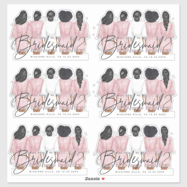 Sticker Veux-tu être ma demoiselle d'honneur? Filles en pe (Feuille)