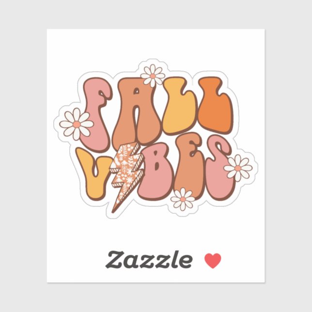 Sticker Vibes d'automne roses et orange rétro (Feuille)