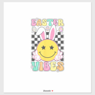 Sticker Vibes de Pâques Groovy Lapin Jour de Pâques Visage