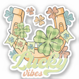 Sticker Vibes Lucky - Clovers colorés et fer à cheval d'or