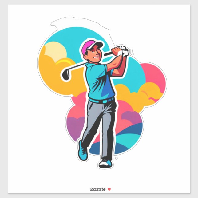 Sticker Vibrant Pop-Art Golfer Swinging a Driver on Green (Feuille)