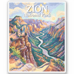 Sticker Vibrant Zion National Park Canyon Rivière Randonné