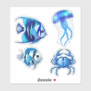 Sticker Vie maritime / Vie marine - Poisson, Crabe et médu