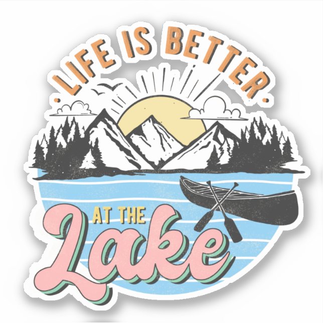 Sticker Vie meilleure à Lake Mountains Canoe Sunset (Devant)