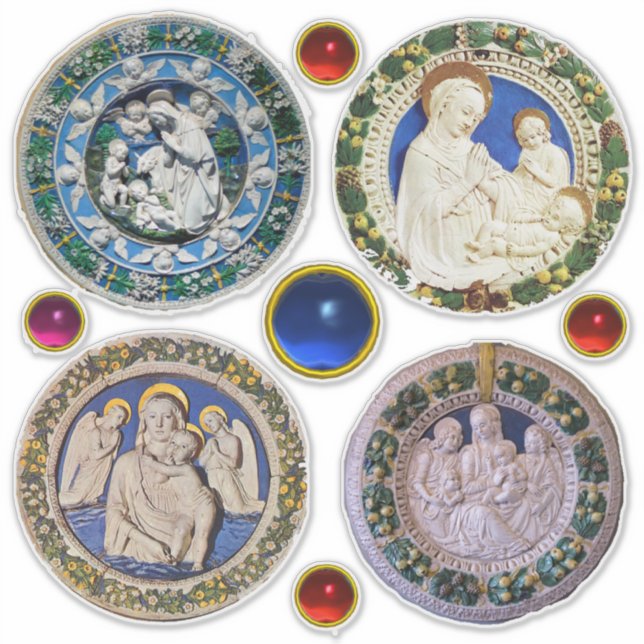 STICKER VIERGE, ENFANT ET ANGES, NATIVITÉ CHRISTMAS ROUNES (Devant)