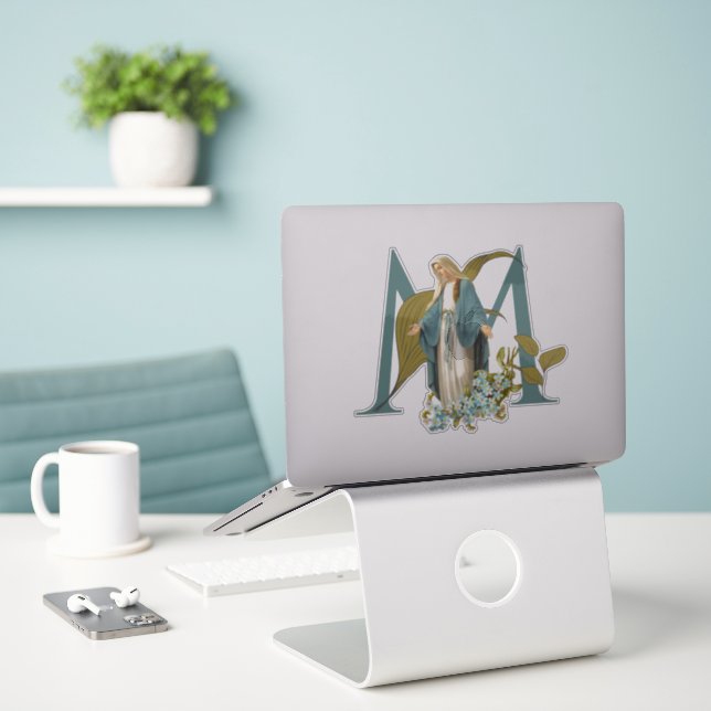 Sticker Vierge Marie Florale Religieux Catholique (Ordinateur portable sur le bureau)