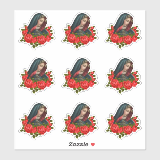 Sticker Vierge Marie triste Mère Rouge Roses (Feuille)