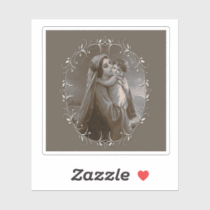 Sticker Vierge vintage et enfant avec cadre argenté