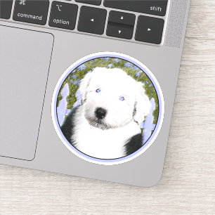 Sticker Vieux anglais Sheepdog Puppy Peinture - Chien Art