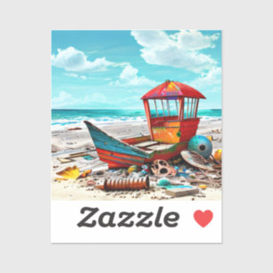 Sticker Vieux bateau déserté sur une plage de sable abando