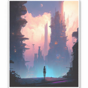 Sticker Ville futuriste de science-fiction