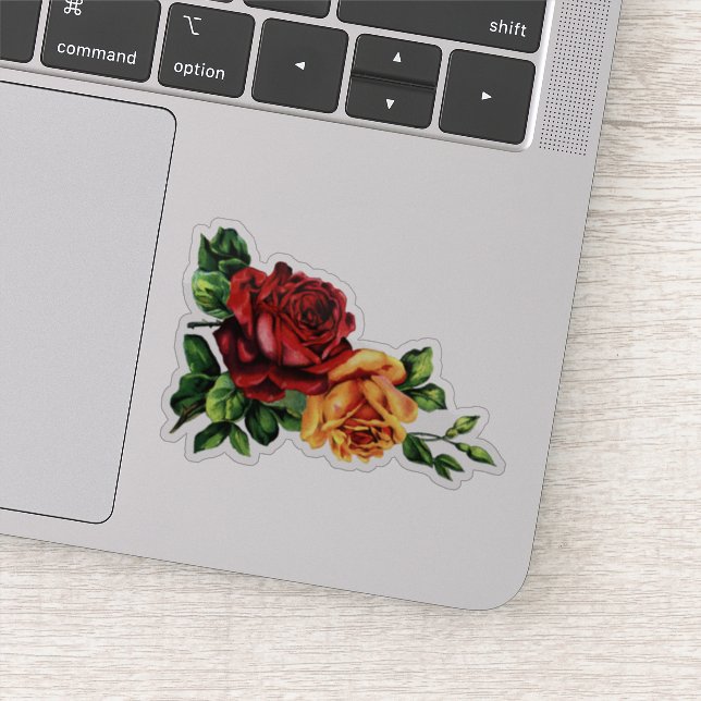 Sticker Vin victorien Roses rouge et jaune doré (Détail)