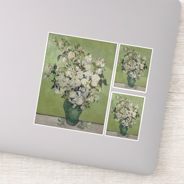 Sticker Vincent Van Gogh, Vase de Roses, Roses dans le Vas (Détail)
