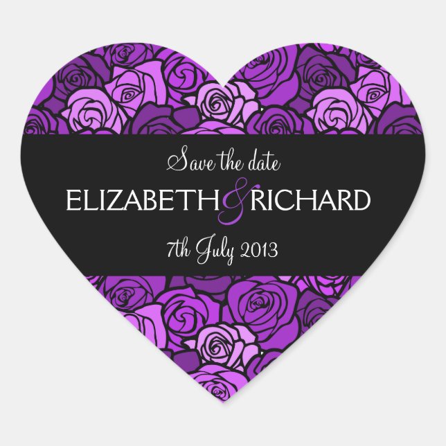 Sticker vintage de roses violets 'Save the Date' (Devant)