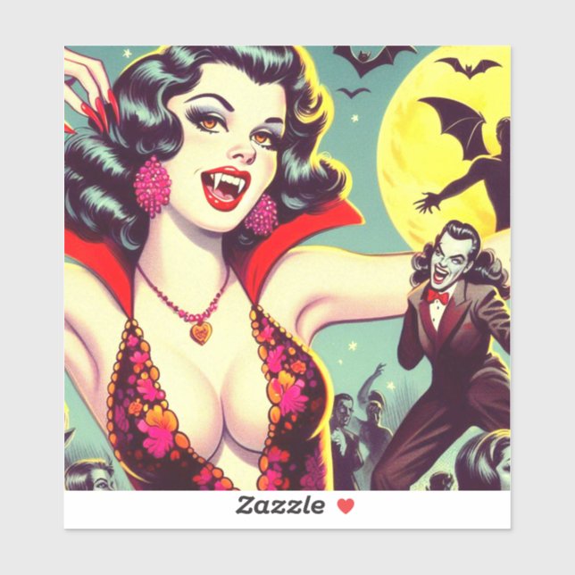 Sticker Vintage fille d'horreur vampire (Feuille)