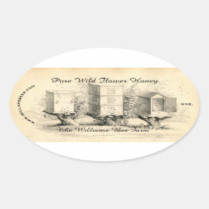 Sticker vintage Oval Bee Hives Honey Jar