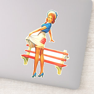 Sticker Vintage Retro Pin-up Girl avec Casquette