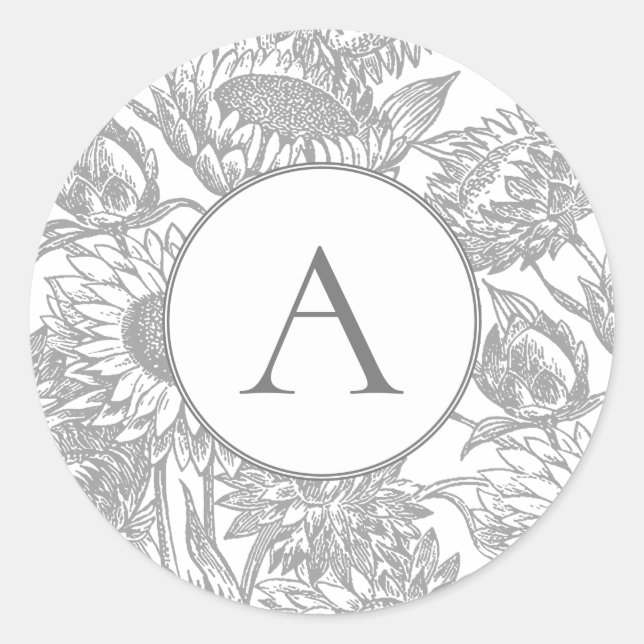 Sticker vintage Sunflower gris classique rond (Devant)