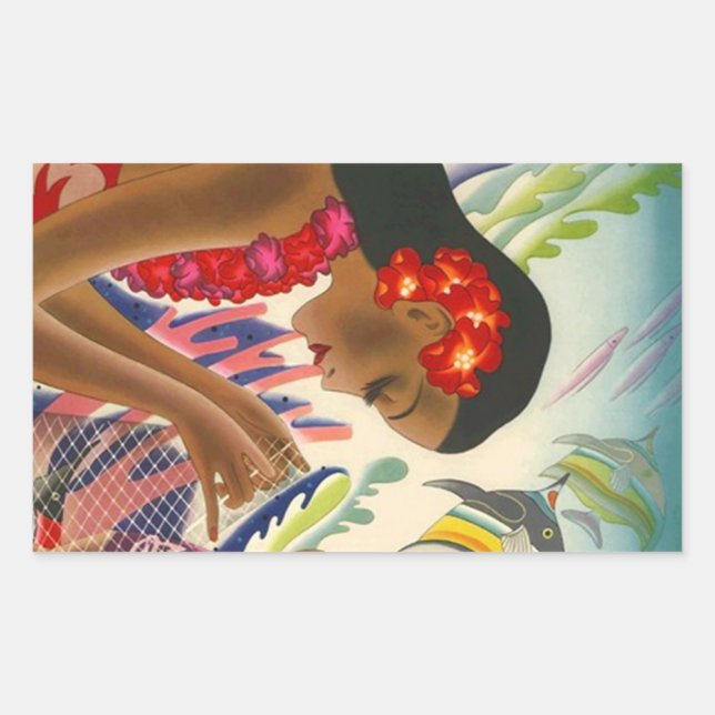 Sticker Vintage Tropical Hawaiian Islands Travel (Devant)