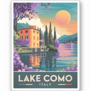 Sticker Vintage voyage Lac de Côme Italie coucher de solei