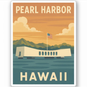 Sticker Vintage voyage Pearl Harbour Memorial Hawaii Retro