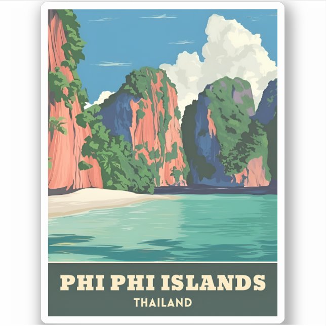 Sticker Vintage voyage Phi Phi Îles Thaïlande Balnéaire (Devant)