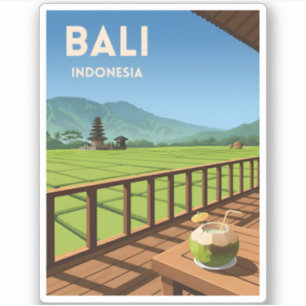 Sticker Vintage voyage rétro Bali Indonésie Paysage