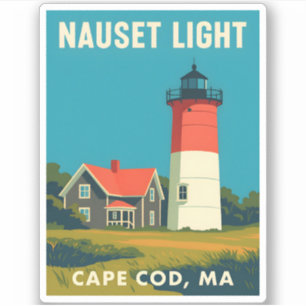 Sticker Vintage voyage rétro Cape Cod Phare de Nauset