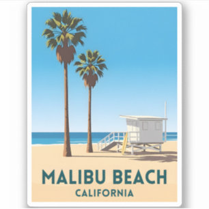 Sticker Vintage voyage rétro Malibu Beach Côte de Californ