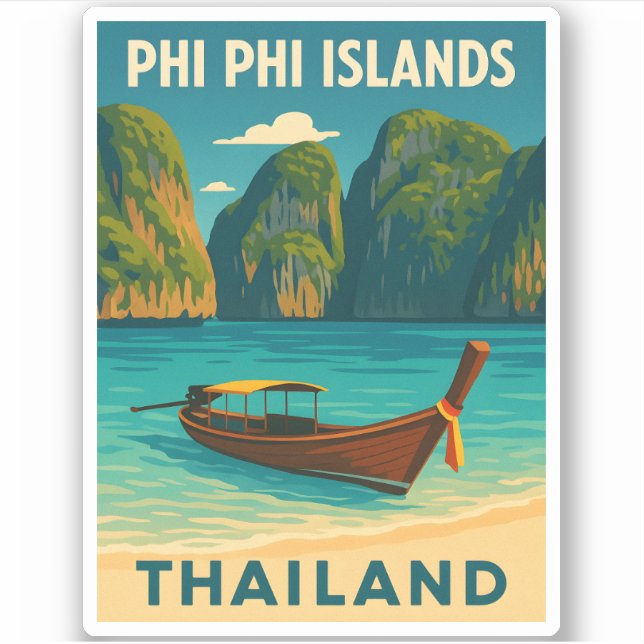 Sticker Vintage voyage rétro Phi Phi Îles Thaïlande (Devant)