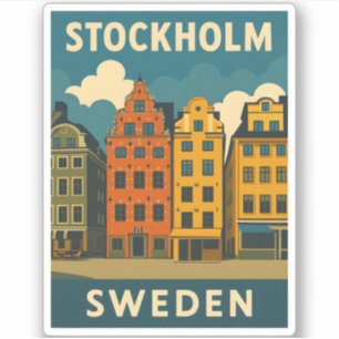Sticker Vintage voyage rétro Stockholm Suède Vieille Ville