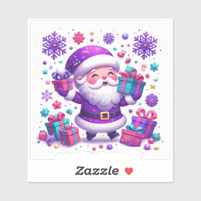 Sticker violet festif de Père Noël (Feuille)