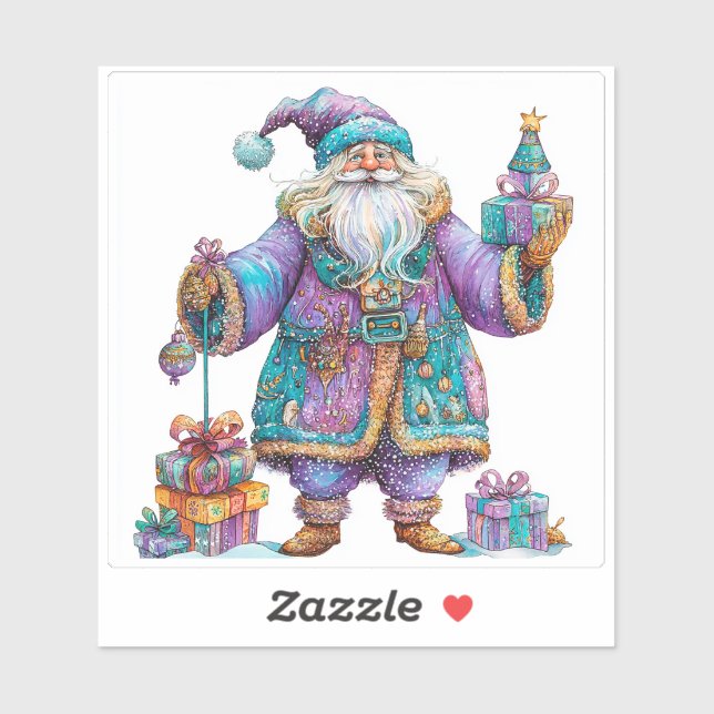 Sticker Violet Santa Spreading Christmas Cheer (Feuille)