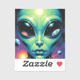 Sticker Visage Alien avec des planètes Réflexions dans les