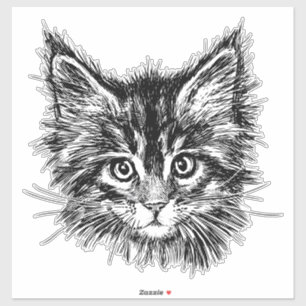 Sticker Visage de Kitten noir et blanc