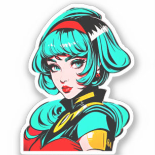 Sticker Vivid Colors & Retro Comic - Pop Art Manga Girl