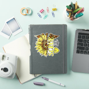 Sticker Vivre La Vie Scrub Infirmière Tournesol Léopard Nu