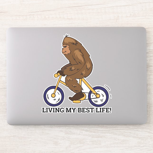Sticker Vivre ma meilleure vie Bigfoot à vélo (Ordinateur)