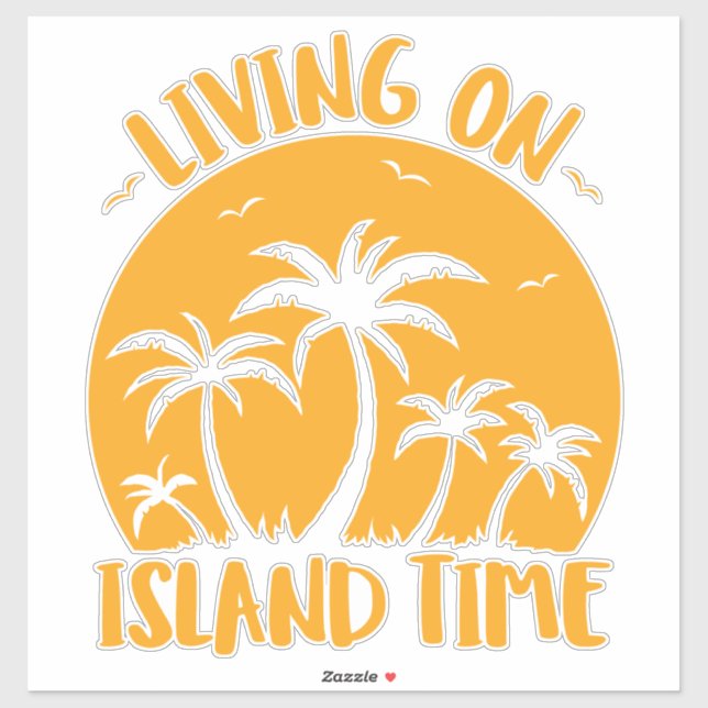 Sticker Vivre Sur L'Île Palmiers Et Coucher De Soleil (Feuille)