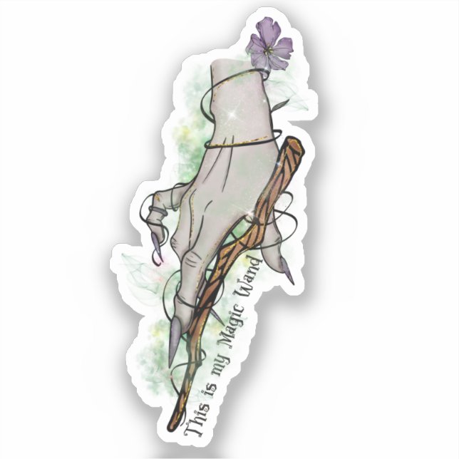 Sticker Voici Ma Baguette Magique - Main De Sorcière Gothi (Recto)