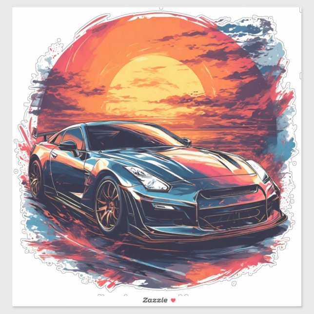 Sticker Voiture de sport de course stylisée (Feuille)
