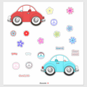 Sticker Voitures super Peace Love and Flowers