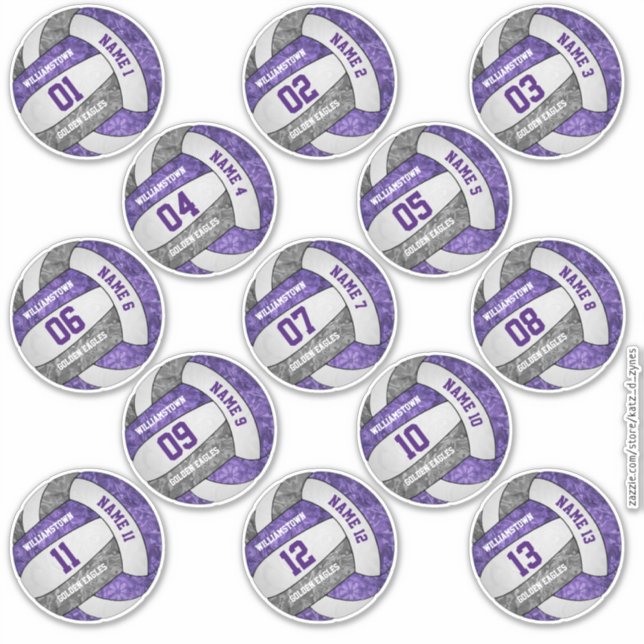 Sticker volley-ball gris violet girly personnalisation nom (Devant)