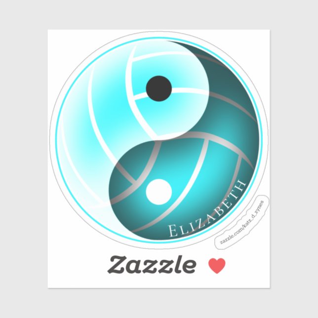 Sticker volley-ball yin yang turquoise personnalisé (Feuille)
