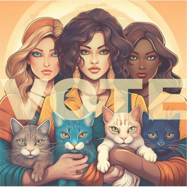 Sticker VOTE Dames de chats sans enfant (Devant)