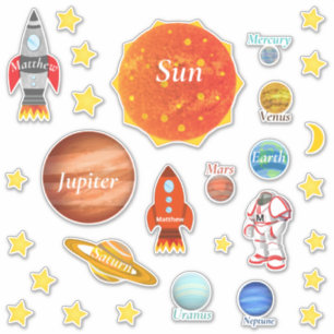 Sticker Votre enfant Nom Planètes Espaces Système solaire