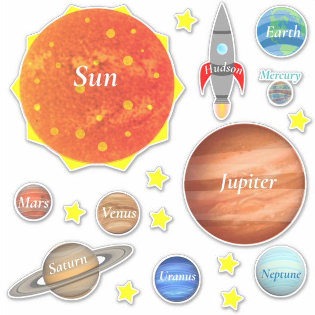 Sticker Votre enfant Nom Planètes Espaces Système solaire (Devant)