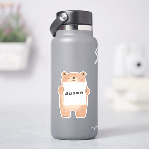 Sticker Votre message ou nom mignon Bear Holding Signal