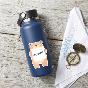 Sticker Votre message ou nom mignon Bear Holding Signal