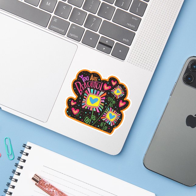 Sticker Vous êtes Belle Fleur Whimsical Inspirivity (Ordinateur portable avec iPhone)